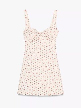Zara Cream Mini Dress with Red Floral Print 🌹